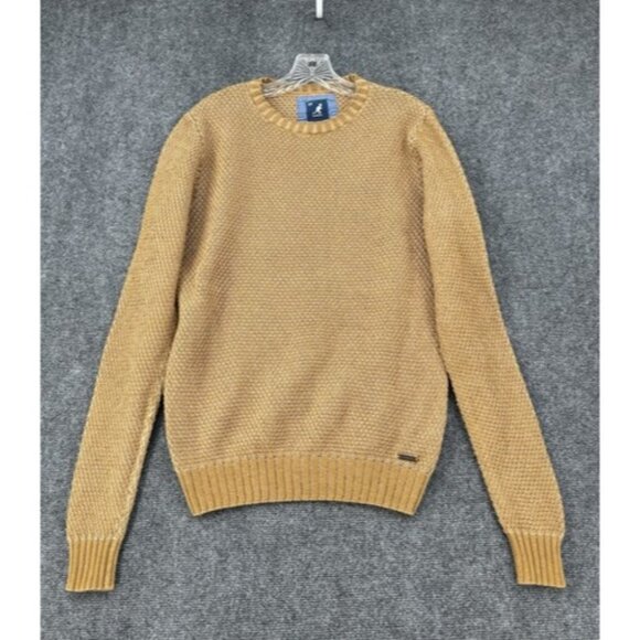 Kangol Men’s Small Crew Neck Textural Solid Sweater Tan Beige Ribbed Cuffs - Picture 1 of 11